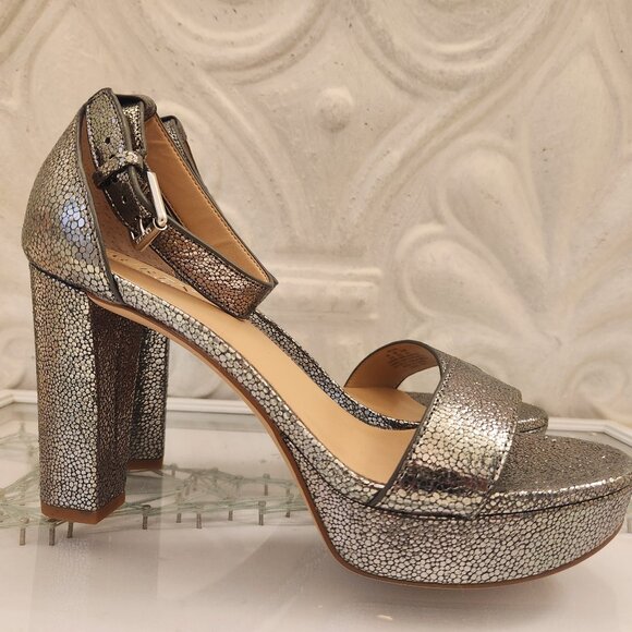 Ralph Lauren Silver/Gun Metal Platform Heeled Sandals. NWOB. Size 8.5 - Picture 1 of 10
